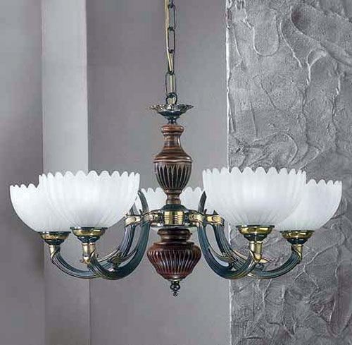 Люстра подвесная RECCAGNI ANGELO L. 3610/5 BRONZO SF. VETRO SATIN