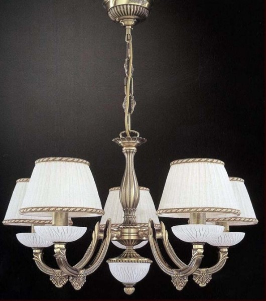 Люстра подвесная RECCAGNI ANGELO L. 5400/5 BRONZO ARTE BIANCO + PAR. PLISSE'