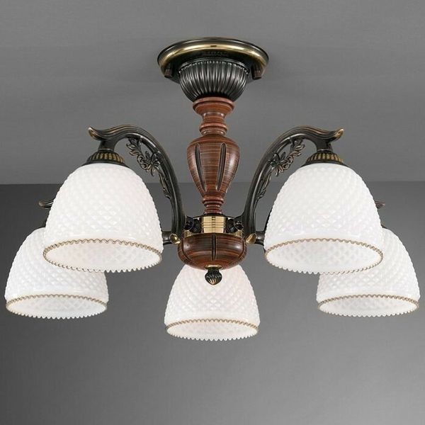 Люстра Reccagni Angelo PL. 8631/5 BRONZO SFUMATO VETRO BIANCO