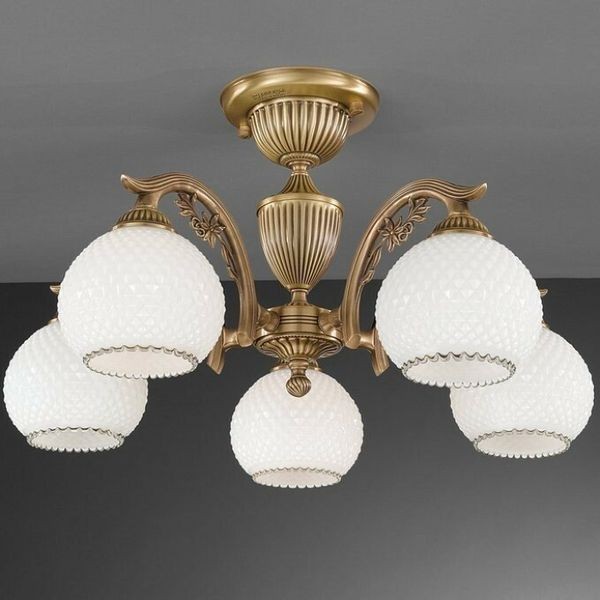 Люстра Reccagni Angelo PL. 8620/5 BRONZO ARTE VETRO BIANCO