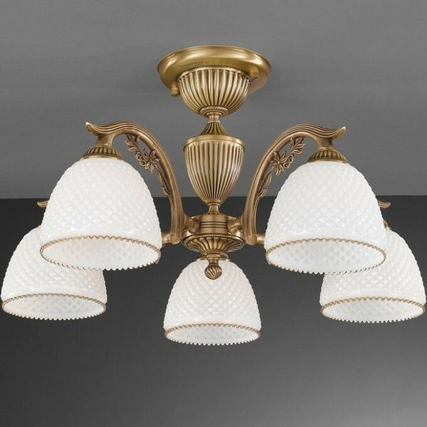 Люстра Reccagni Angelo PL. 8621/5 BRONZO ARTE VETRO BIANCO