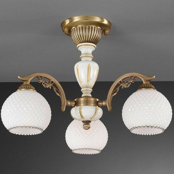 Люстра Reccagni Angelo PL. 8625/3 BRONZO ARTE VETRO BIANCO