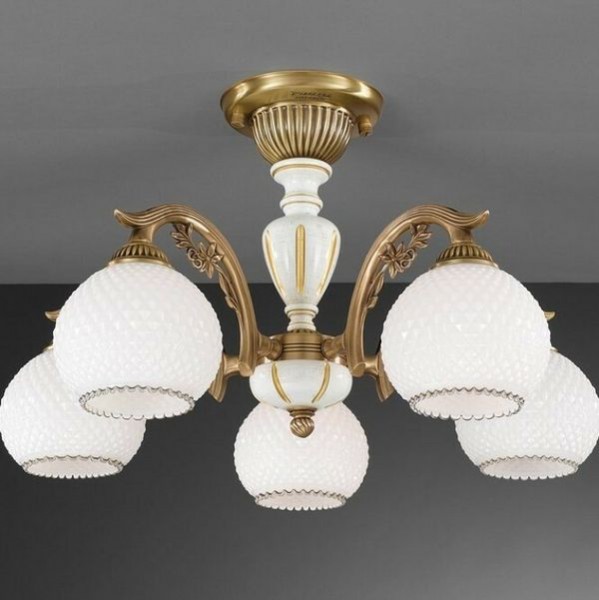 Люстра Reccagni Angelo PL. 8625/5 BRONZO ARTE VETRO BIANCO